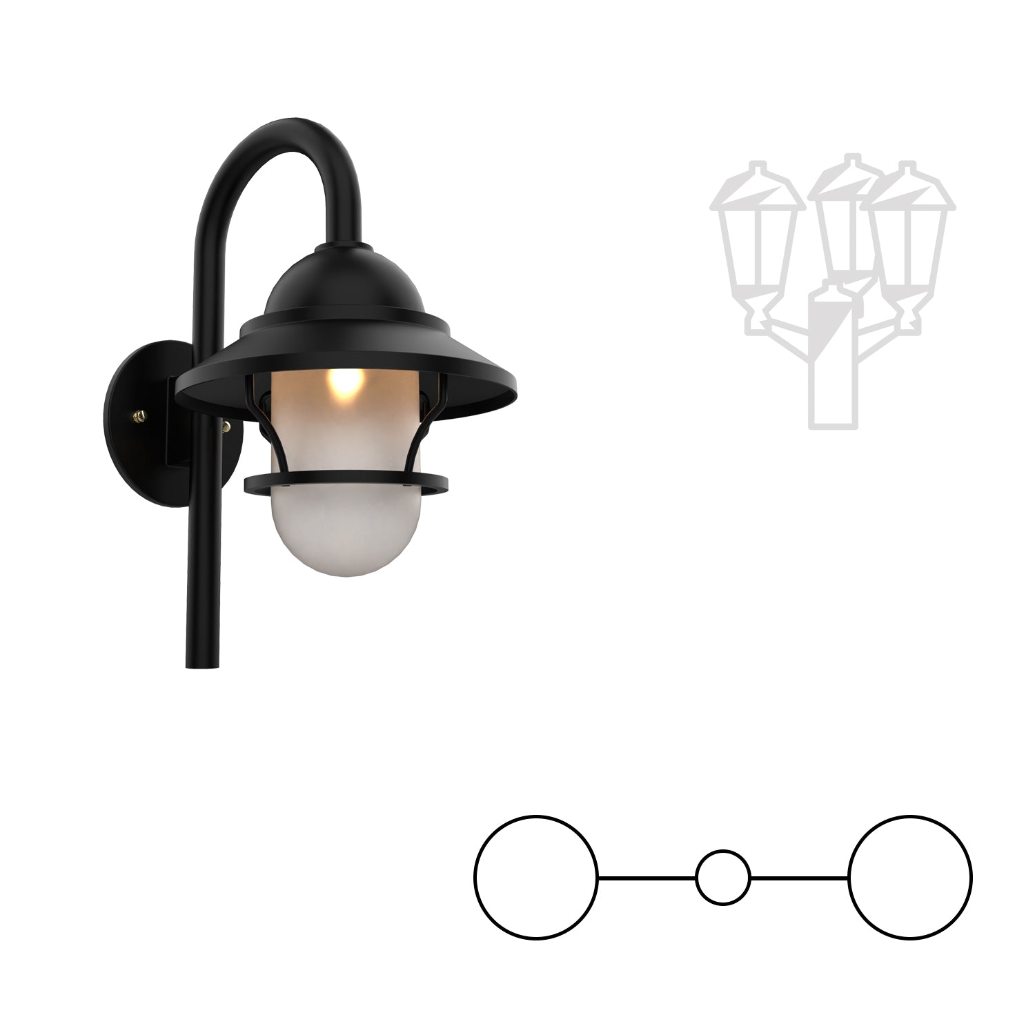 San Francisco - Two Head Down Cane Mount with Globe and Small Grid - 12299