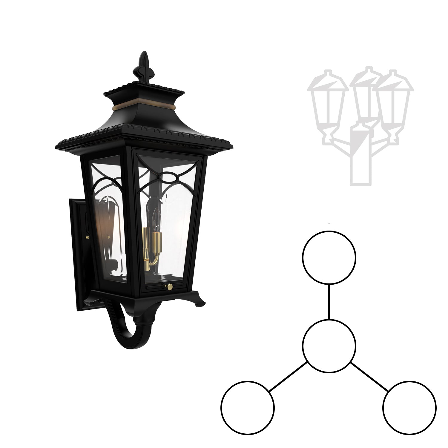 Bellissima - Montage à trois têtes et tête central bras décoratif vers le bhaut pour poteau format moyen - 20124