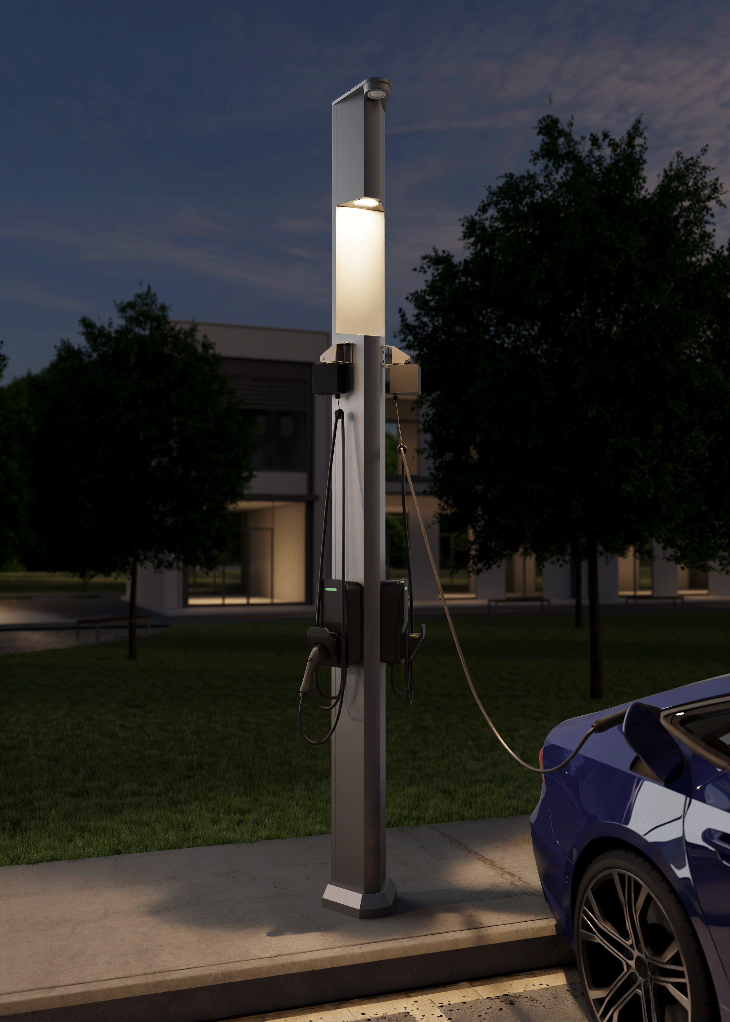 Piédestal Universel &quot;Commercial&quot; SNOC pour 2 bornes de recharge Type 2 VE • P2