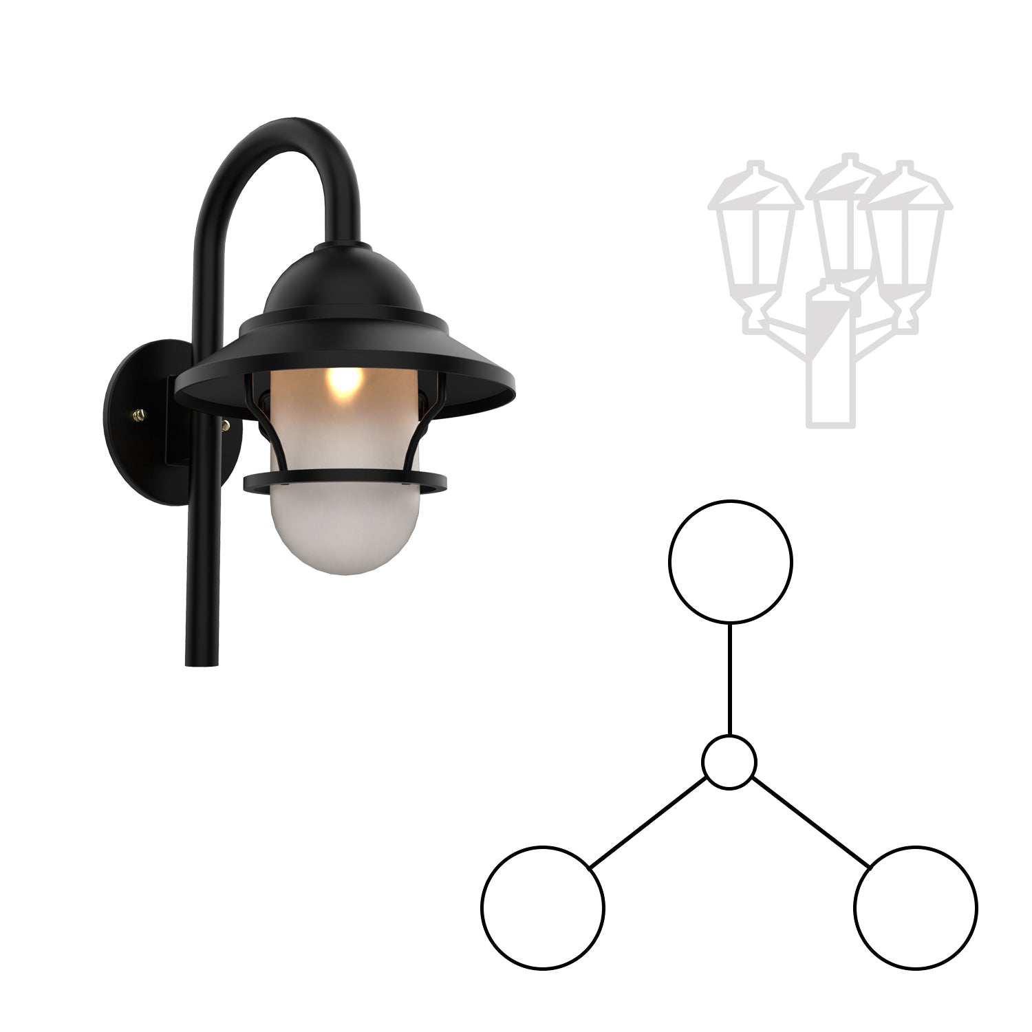 San Francisco - Three Head Down Cane Mount with Globe and Small Grid - 12299