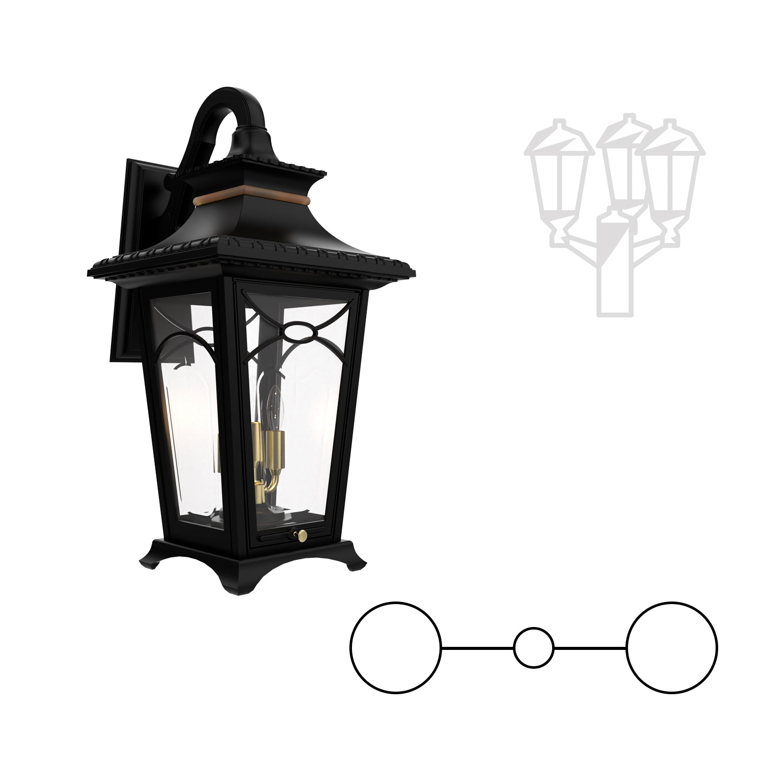 Bellissima - Montage à deux têtes bras décoratif vers le bas fond fermé pour poteau format moyen - 20121