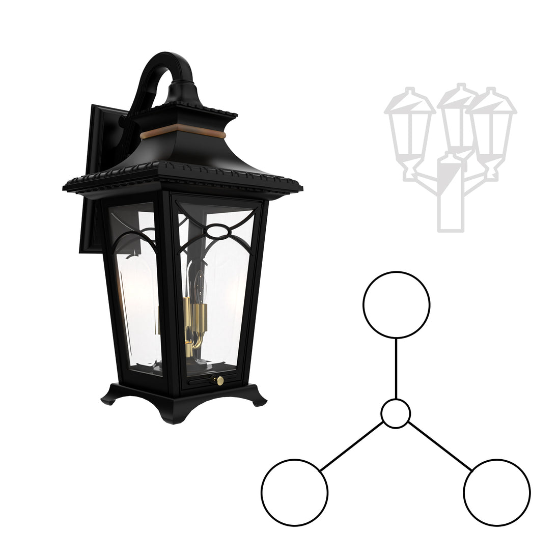 Bellissima - Montage à trois têtes bras décoratif vers le bas fond fermé pour poteau format moyen - 20121