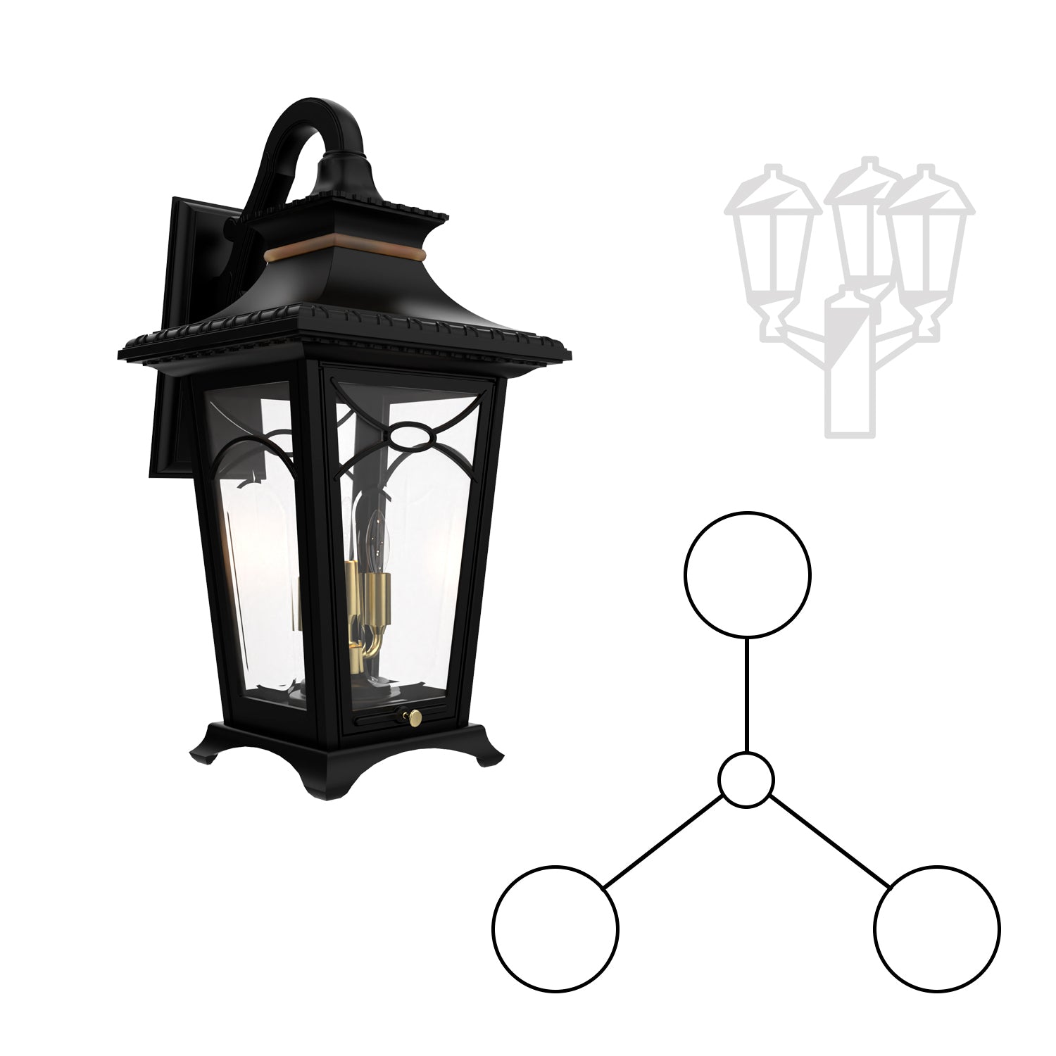 Bellissima - Montage à trois têtes bras décoratif vers le bas fond fermé pour poteau format moyen - 20121