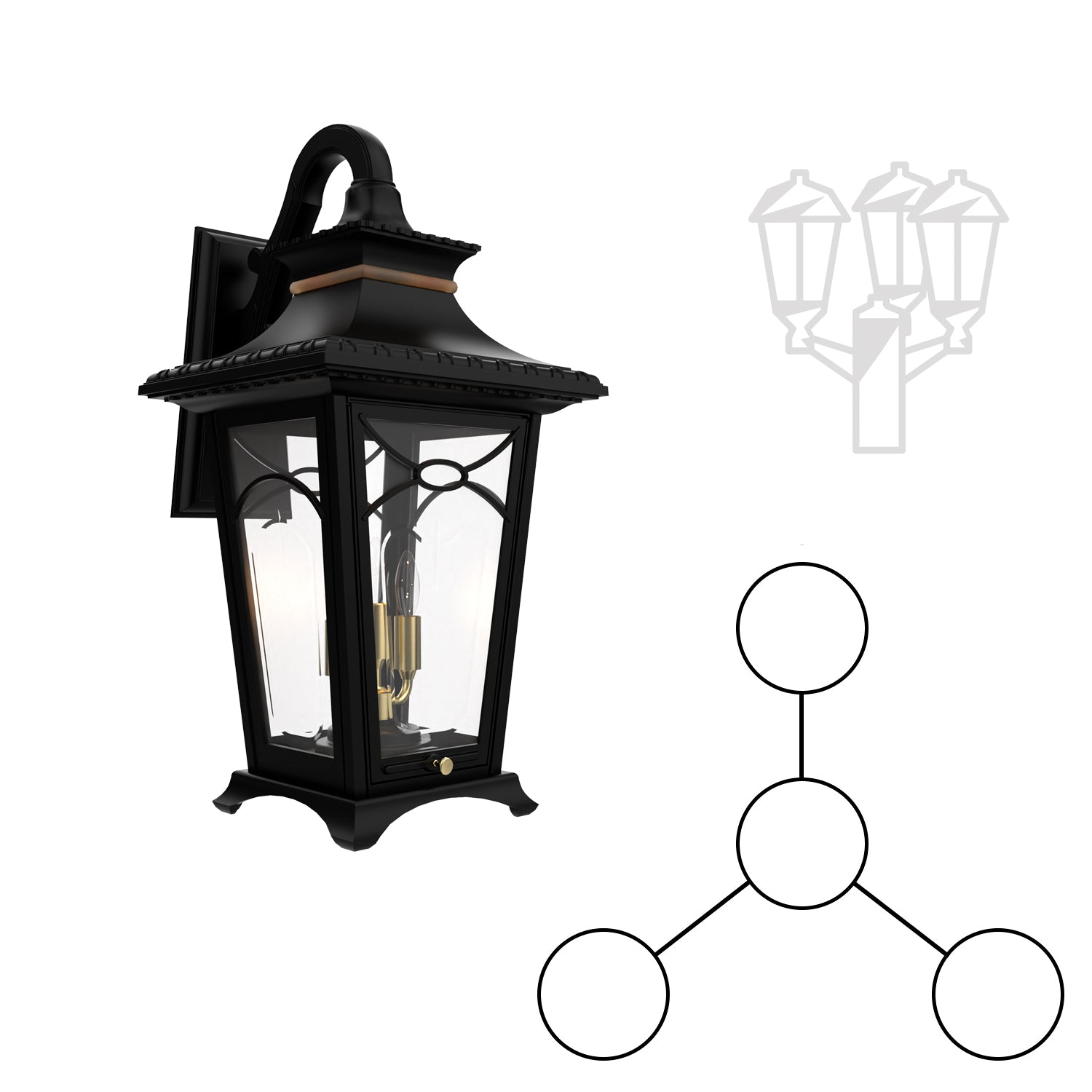 Bellissima - Montage à trois têtes et tête central bras décoratif vers le bas fond fermé pour poteau format moyen - 20121