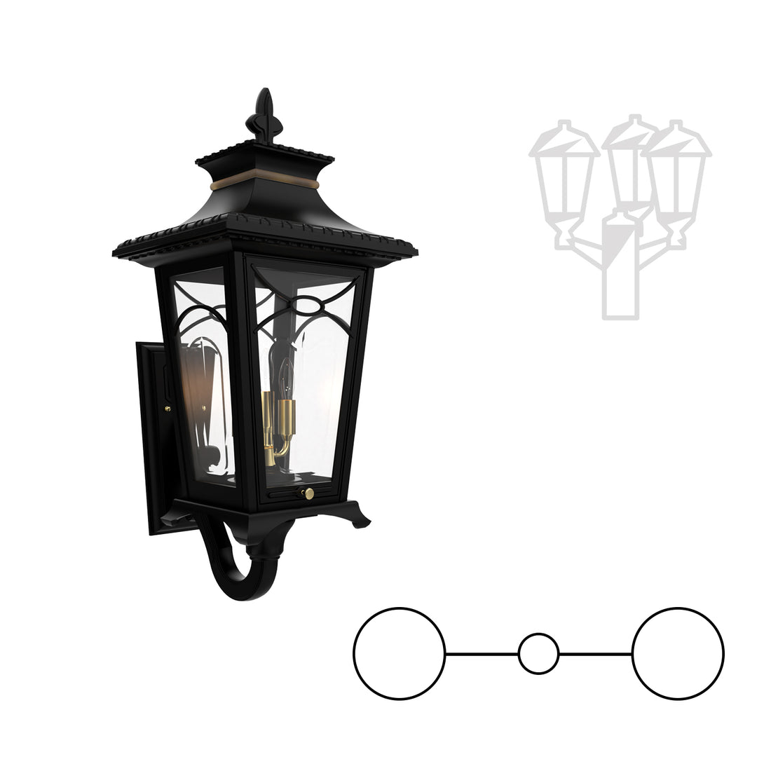 Bellissima - Montage à deux têtes bras décoratif vers le haut pour poteau format moyen - 20124