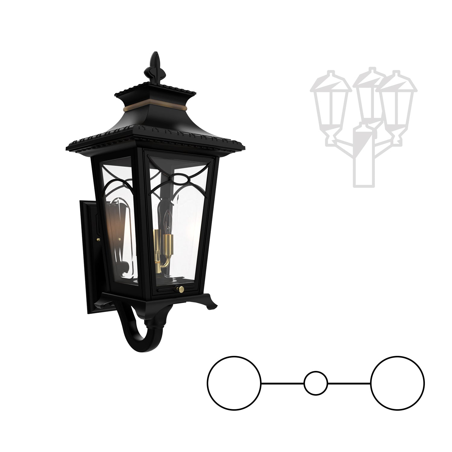 Bellissima - Montage à deux têtes bras décoratif vers le haut pour poteau format moyen - 20124