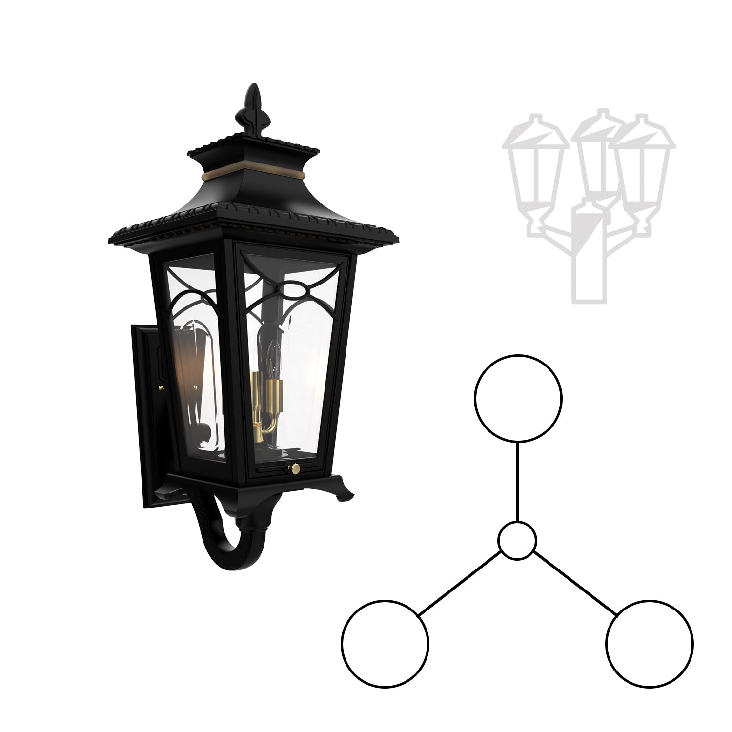 Bellissima - Montage à trois têtes bras décoratif vers le haut pour poteau format moyen - 20124