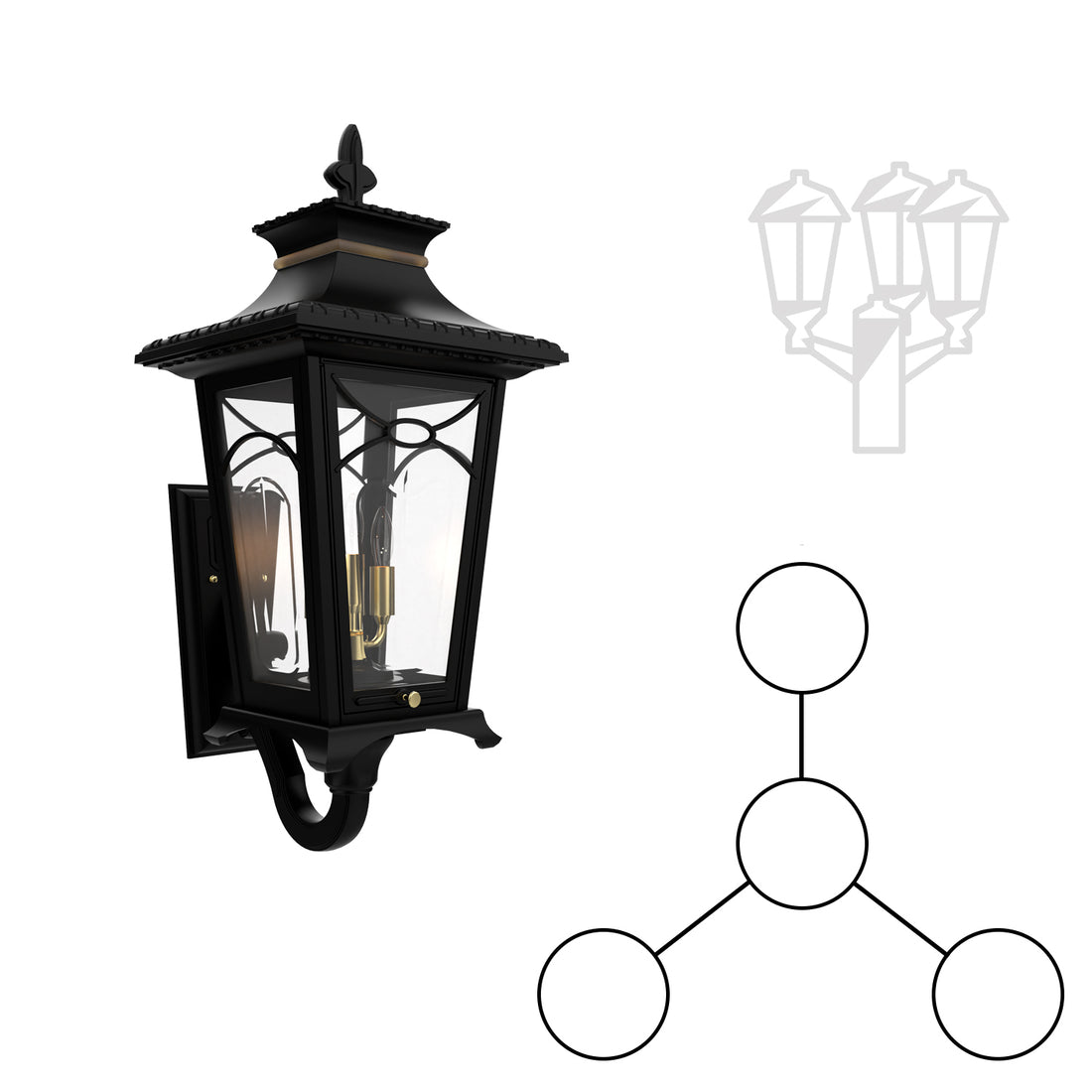 Bellissima - Montage à trois têtes et tête central bras décoratif vers le bhaut pour poteau format moyen - 20124