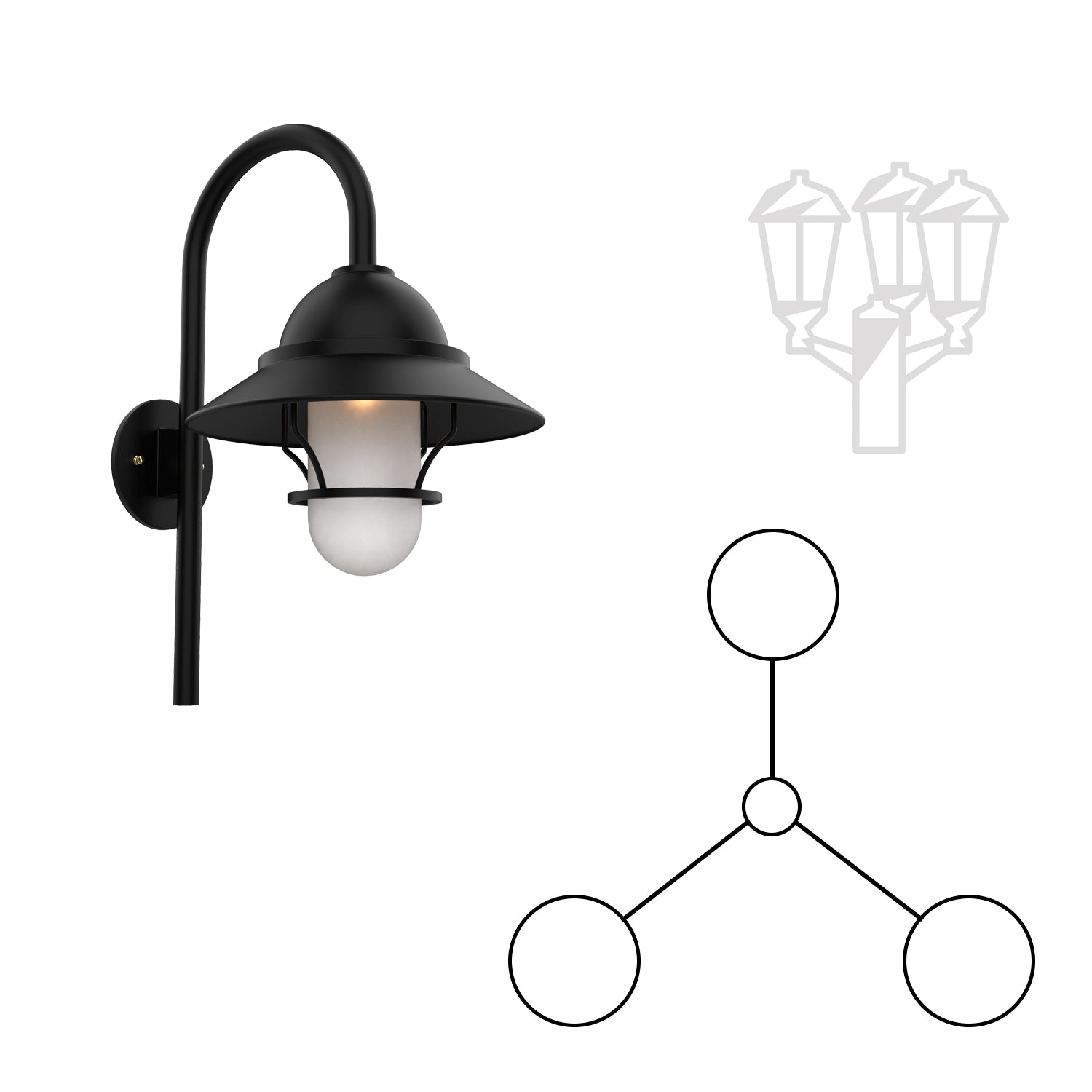 San Francisco - Montage à trois têtes vers le bas sur canne avec globe et grille format moyen - 22299