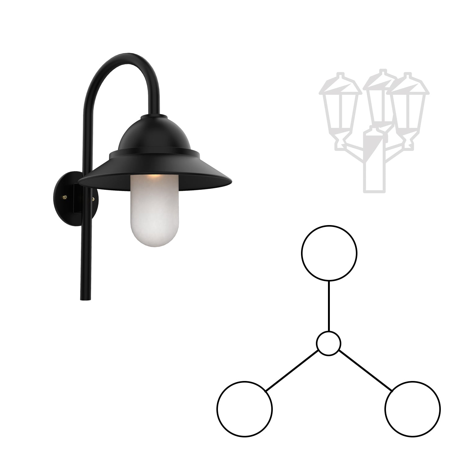 San Francisco - Montage à trois têtes vers le bas sur canne avec globe format moyen - 22399