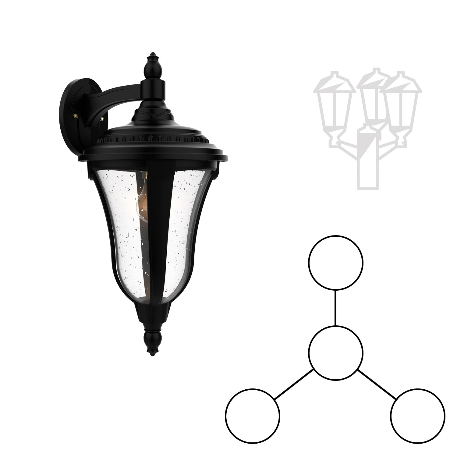 Munich - Montage à trois têtes et tête central vers le bas fond fermé pour poteau format moyen - 24225