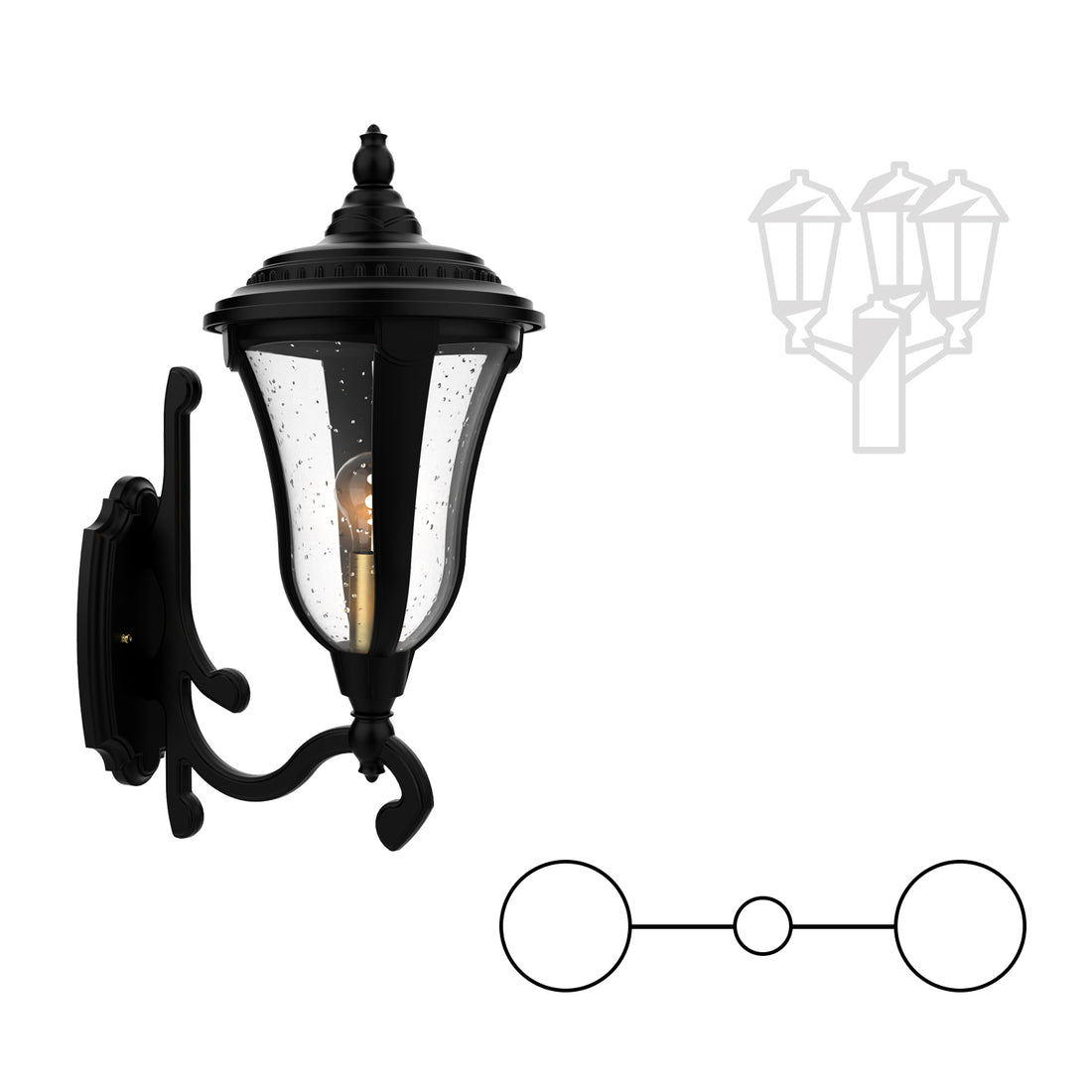 Munich - Montage à deux têtes bras décoratif vers le haut pour poteau format moyen - 24287