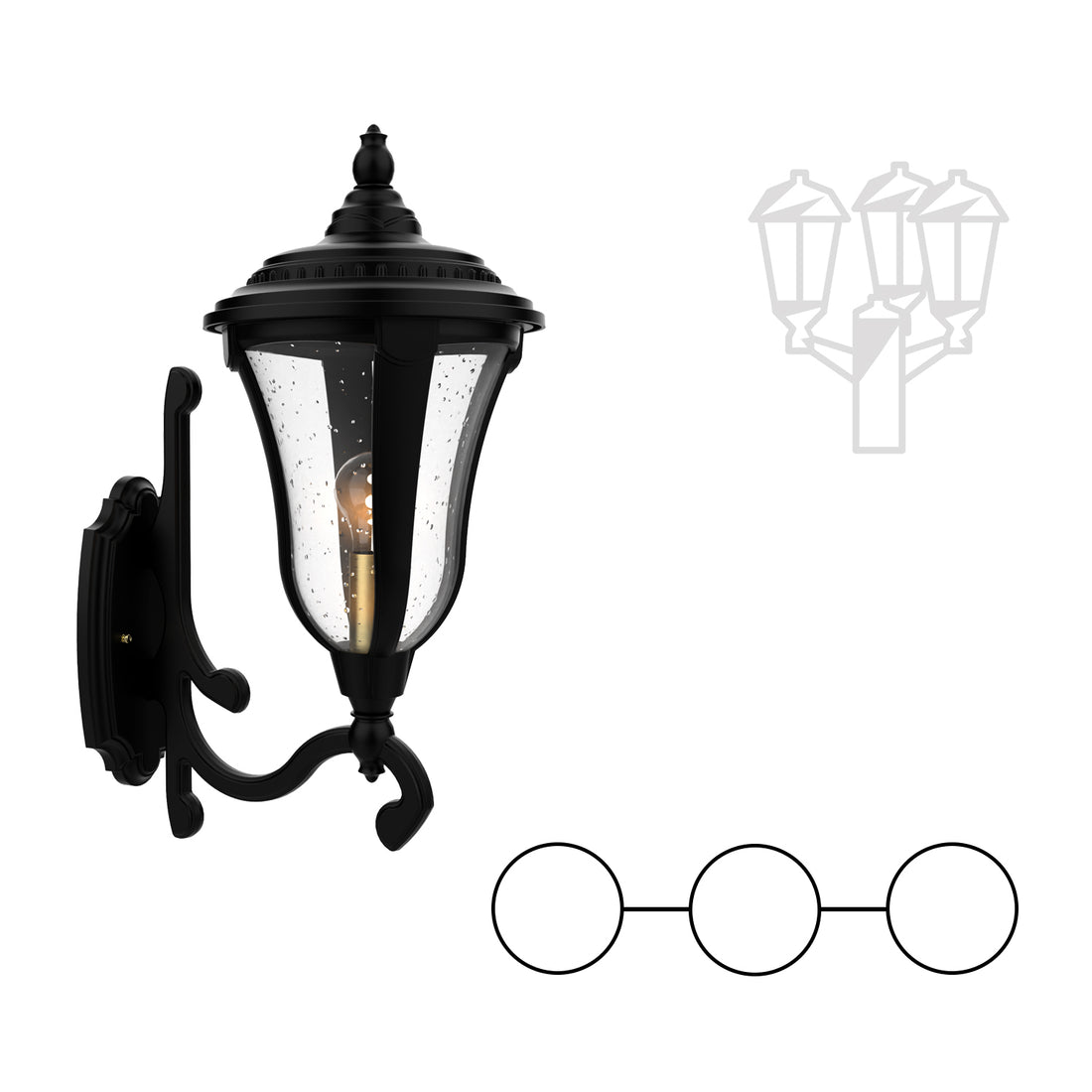 Munich - Montage à deux têtes et tête central bras décoratif vers le haut pour poteau format moyen - 24287