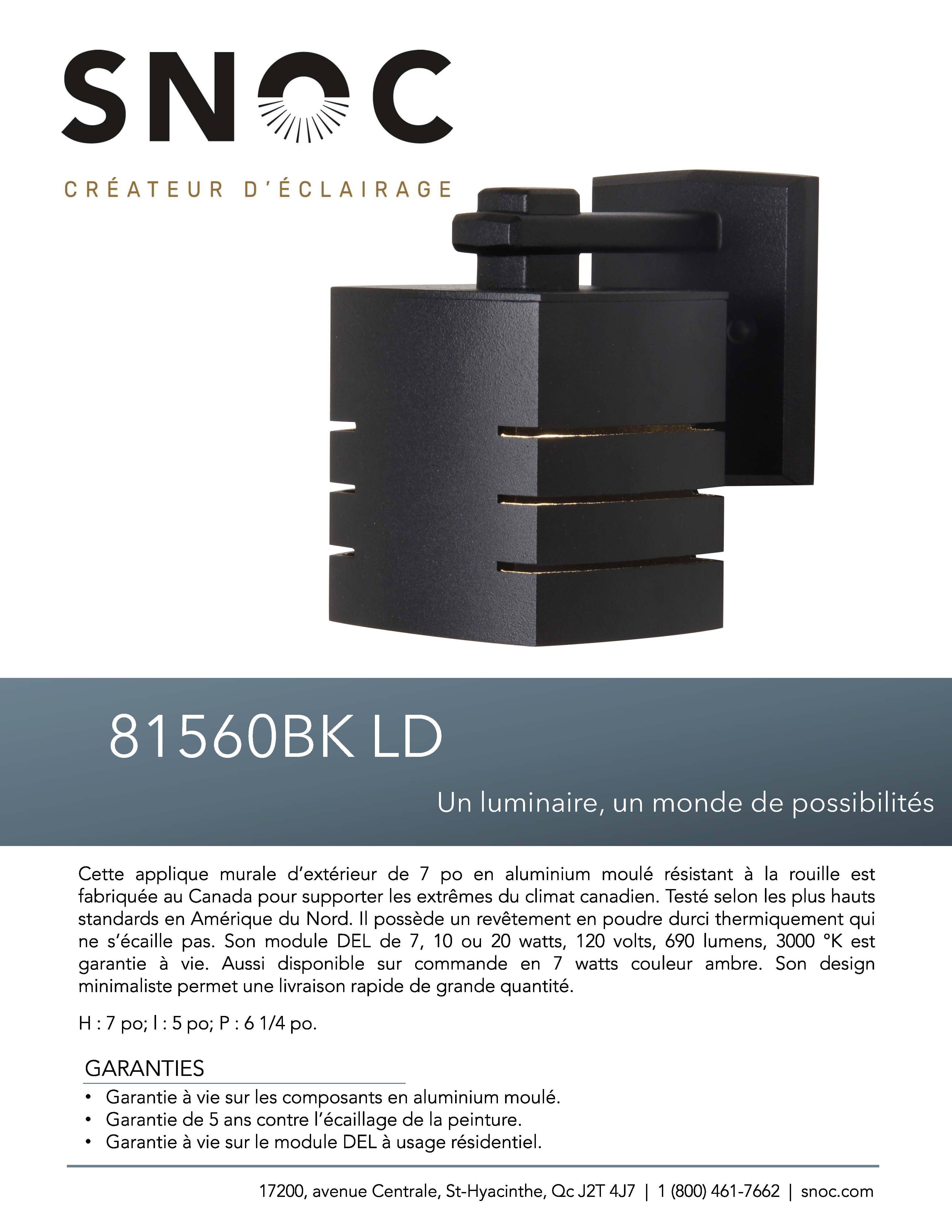 Luminaire mural extérieur Profilée 7 PO - DEL 7W-3000K - 81560